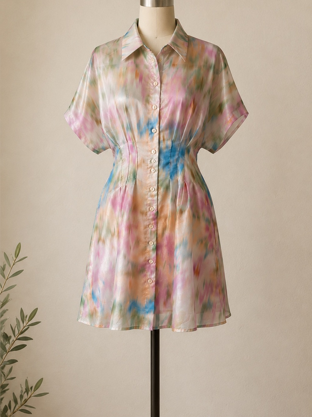 Anthropologie Exquise Tobie Organza Mini Shirt Dress NWT in Multi-Color Floral